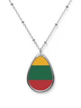 Lithuania Flag Oval Necklace – Lithuanian Heritage Pendant - One Size / Silver